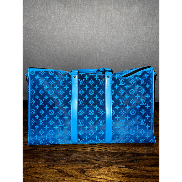 Louis Vuitton Keepall Bandouliere 50 Triangle Mesh Blue Black Weekend Travel Bag - Picture 6 of 11